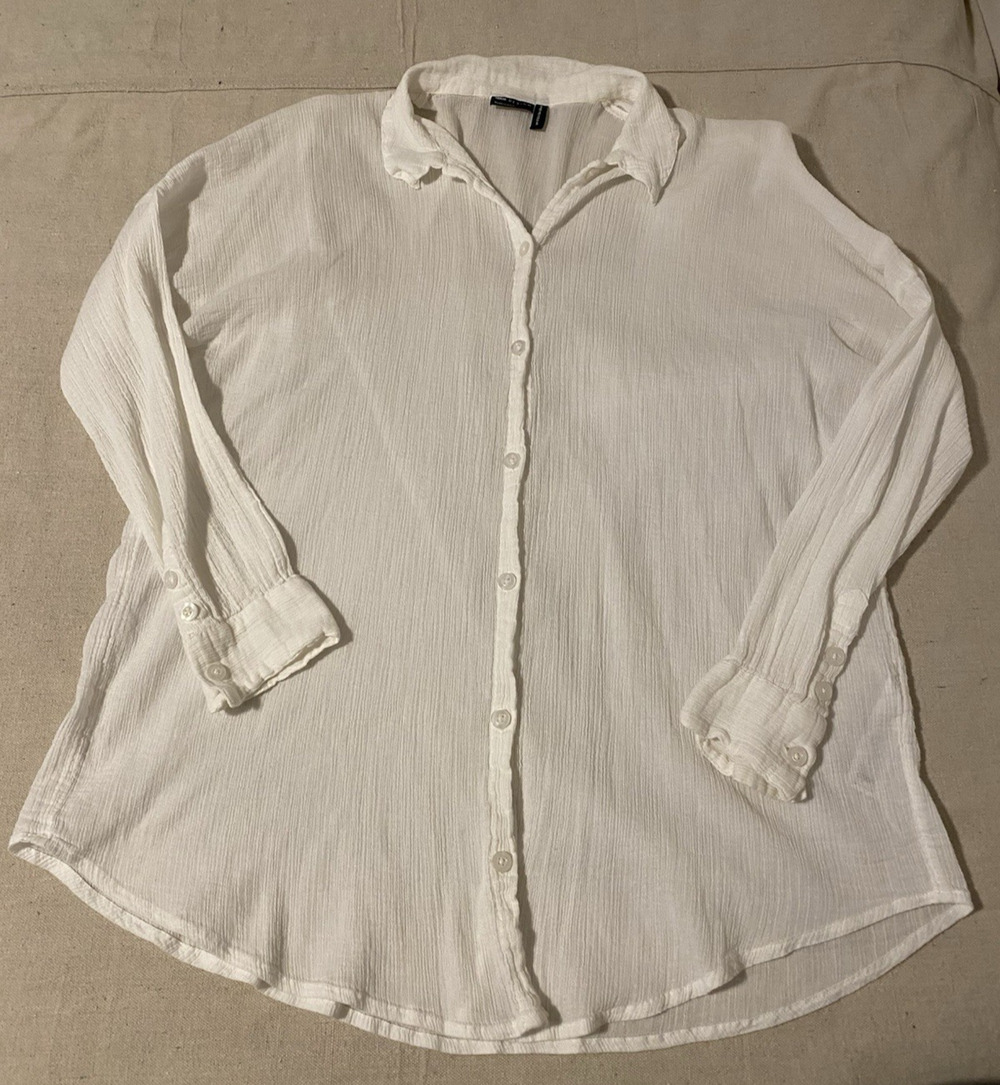 ASOS Designs Womens White Crinkle Blouse Size 4 Oversized Button Up Beach Office